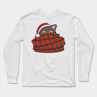 Cute cat hiding behind a scarf Long Sleeve T-Shirt